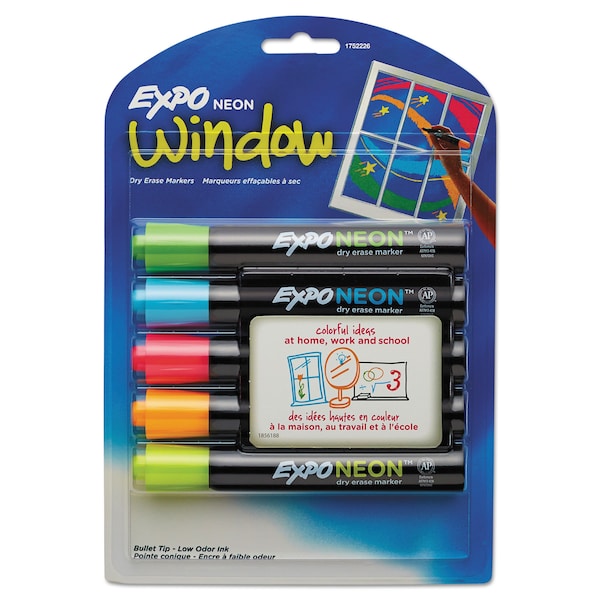 Expo Neon Windows Dry Erase Marker, Broad Bullet Tip, Assorted Colors, PK5 1752226 - main